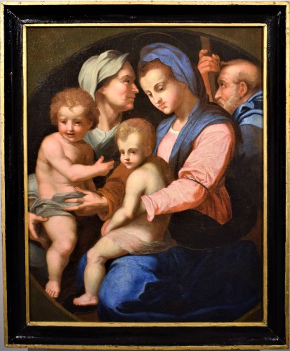Holy Family, Elizabeth and John the Child - Italian school of the 16th century, circle of Andrea del Sarto 16th - Paintings & Drawings Style Renaissance